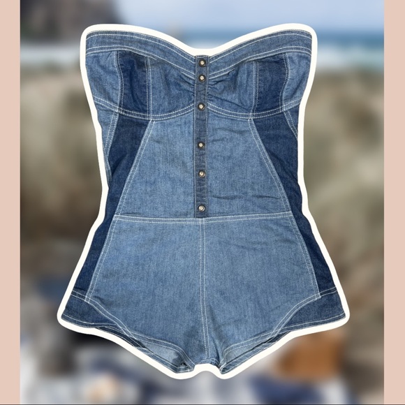 ASOS Pants - Strapless Denim Bodysuit Romper by ASOS